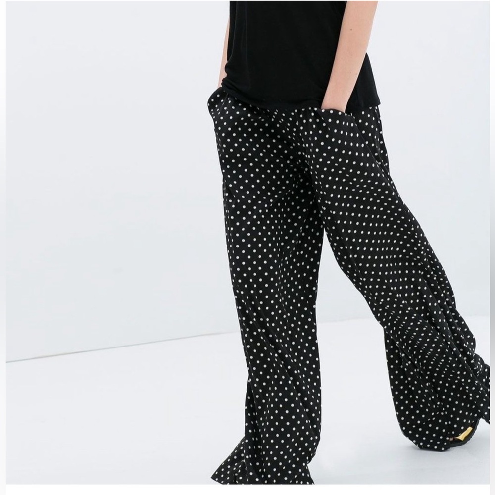 Zara Polka Dot Pleated Wide Leg Trousers